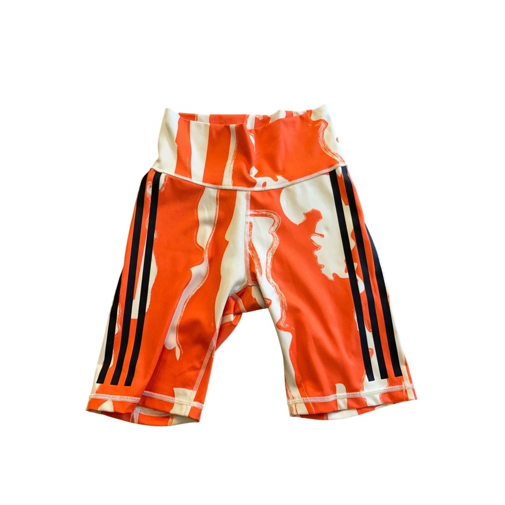 Adidas X Thebe Magugu Orange White Abstract Biker Shorts AEROREADY Womens S